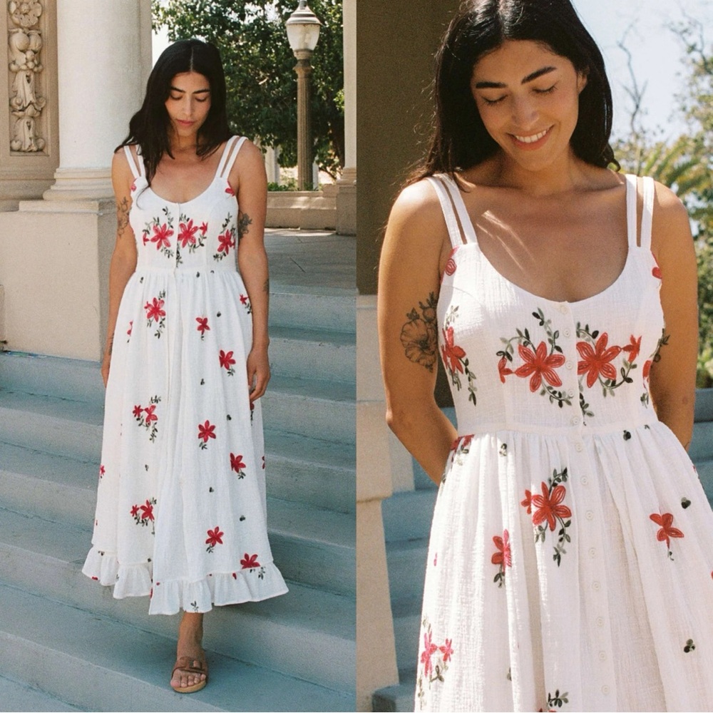 Christy Dawn The Nicks Dress Red Lily Embroidered